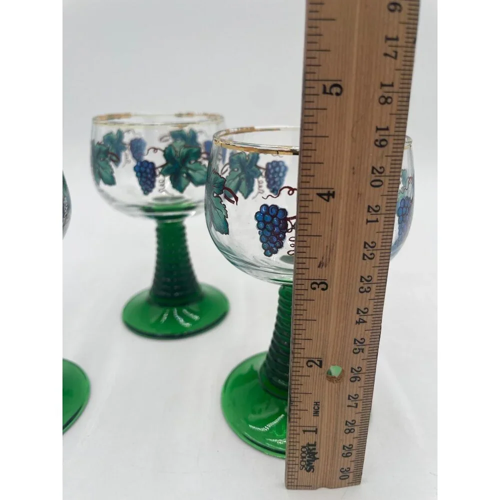 Vintage Luminarc France Wine Glass Set Of 3 With Grapevine Design & Green Stems - Picture 6 of 8